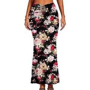 NEW Umenlele Women's Casual High Waist Ruched Stretchy Bodycon Long Maxi Skirt